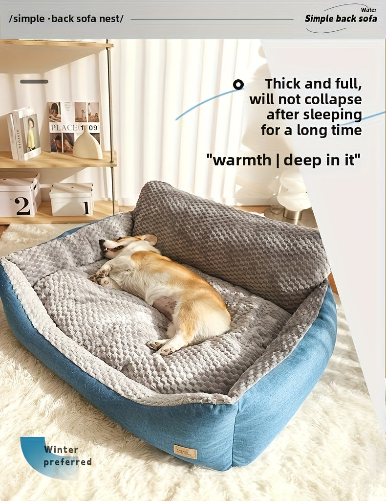 Luxury Plush Pet Sofa Bed with High Backrest – Thick Warm Washable Dog Bed for Large, Medium, and Small Dogs & Cats, All-Season Comfort, Easy-Clean Cover, Sizes S, L, XL, Grey Blue