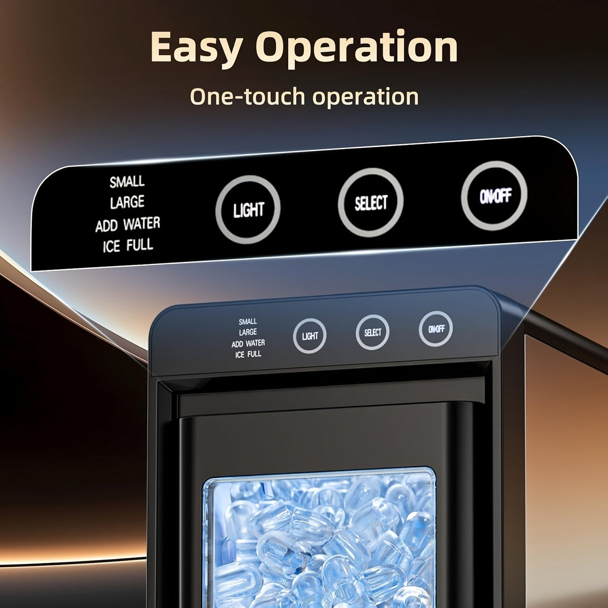 Countertop Ice Maker Machine – 26 LB per 24 Hours Self-Cleaning Selectable Ice Size Internal Lighting with Ice Basket & Scoop for Home & Kitchen in Black White & Grey