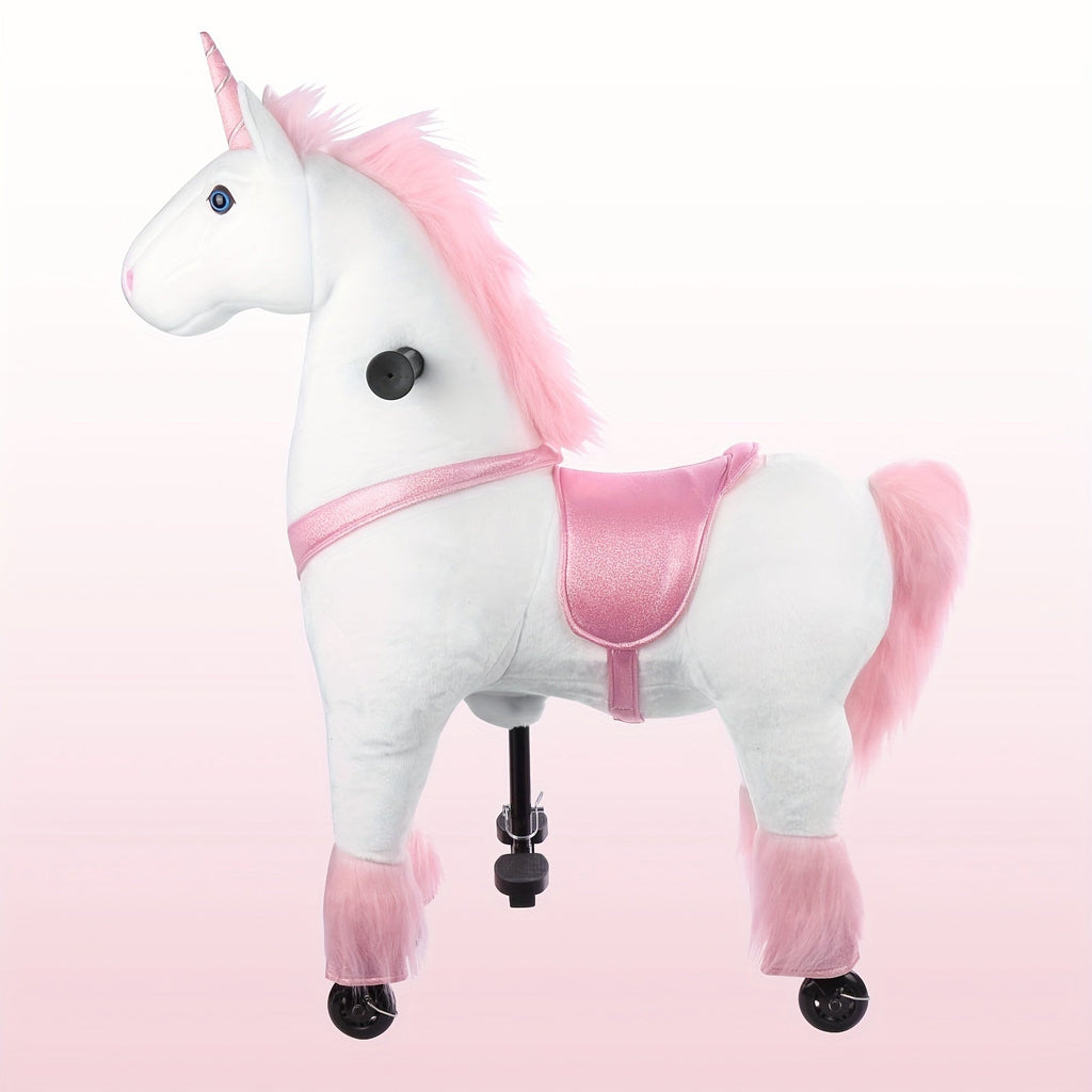 Kids Ride On Unicorn Horse Toy with Wheels, Plush Walking Animal, No Battery Required, Sizes S and M for Ages 3 to 9, Pink Unicorn, White Unicorn, Birthday Christmas Gift for Boys Girls