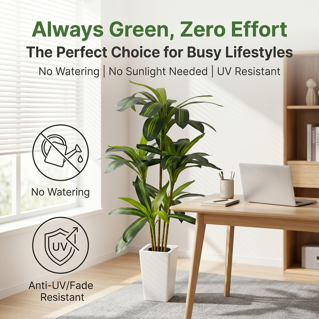 Artificial Dracaena Yucca Floor Plant in Pot 5FT & 6FT Faux Indoor Tree Adjustable Branches Artificial Moss No Maintenance for Home Office & Living Room Decor – Black & White Planter