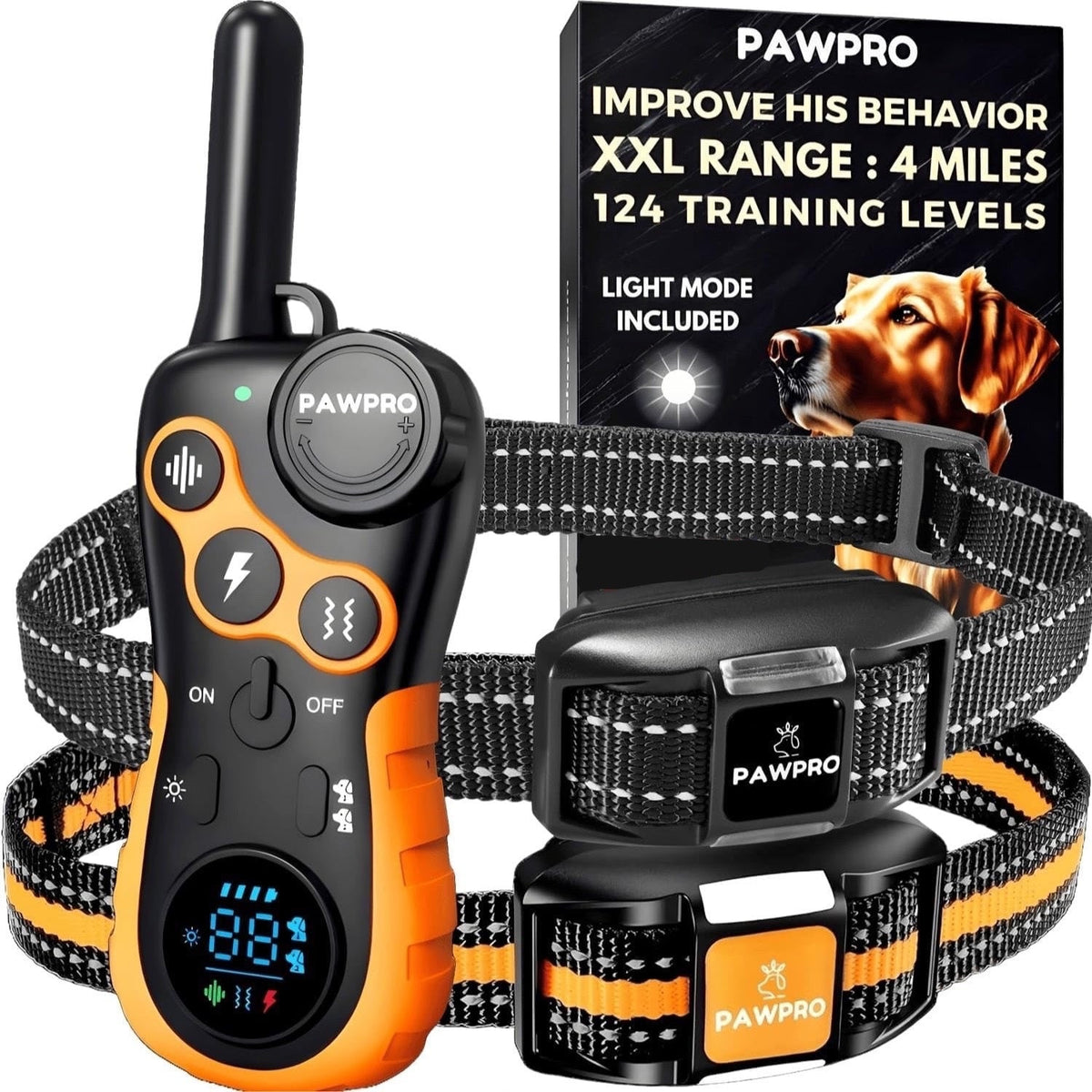 Dog Training Collar with Remote, 4-Mile Range – 124 Adjustable Levels, 4 Modes (Beep, Vibration, Shock, Night-Light), Rechargeable E-Collar for Dogs 5–135 lbs, Includes Training Guide