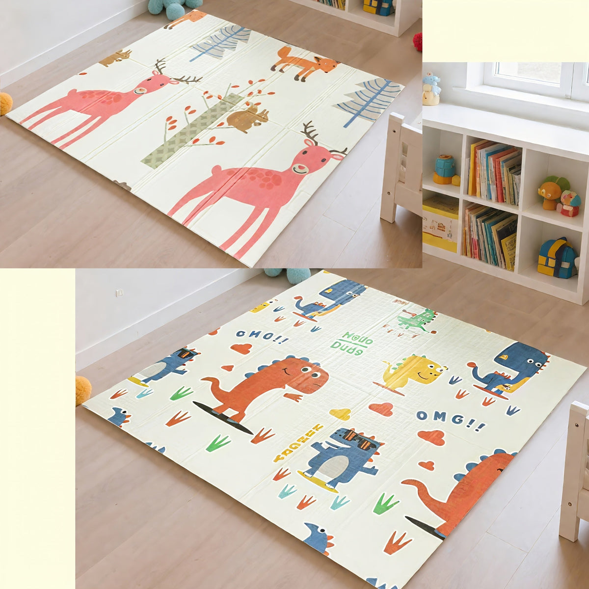 Thickened Baby Crawling Mat, Double-Sided Cute Dinosaur Pattern 47"x47" Floor Play Mat for Infants & Toddlers, Easy to Clean Home Living Room Tummy Time & Crawling Playmat