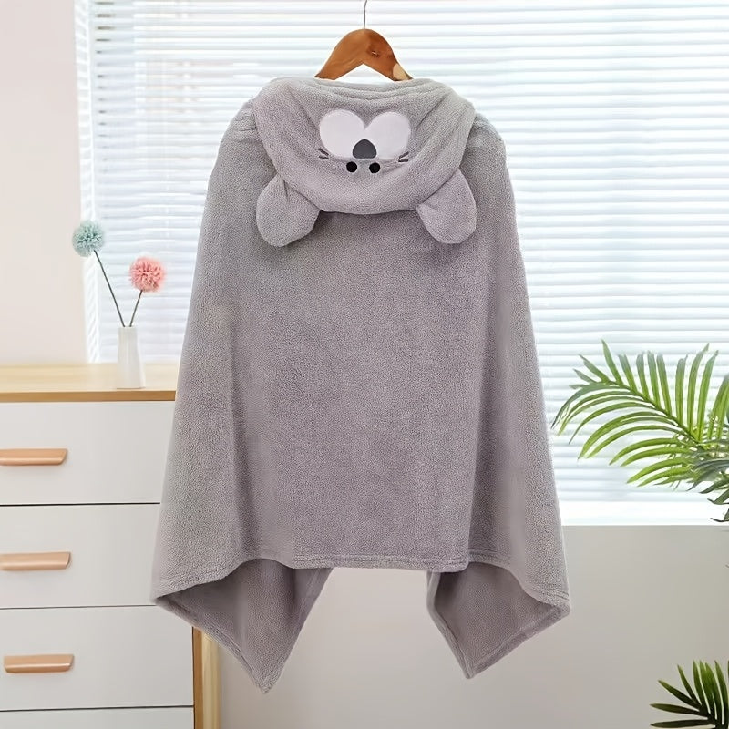 Kids Cartoon Wearable Cape Bath Towel, Button-Up Hooded Cloak Towel for Children, Super Absorbent Quick-Dry Lightweight Portable Kids Towel for Bathroom Swimming Pool & Beach, Blue Purple & Grey