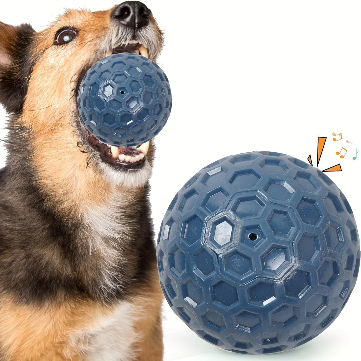 Squeaky Dog Toy Ball for Large Dogs - Super Tough Rubber Bite-Resistant Teeth Cleaning Chew Ball, Interactive Food Dispensing Puzzle Toy, Durable Teething & Squeaker Ball for Aggressive Chewers