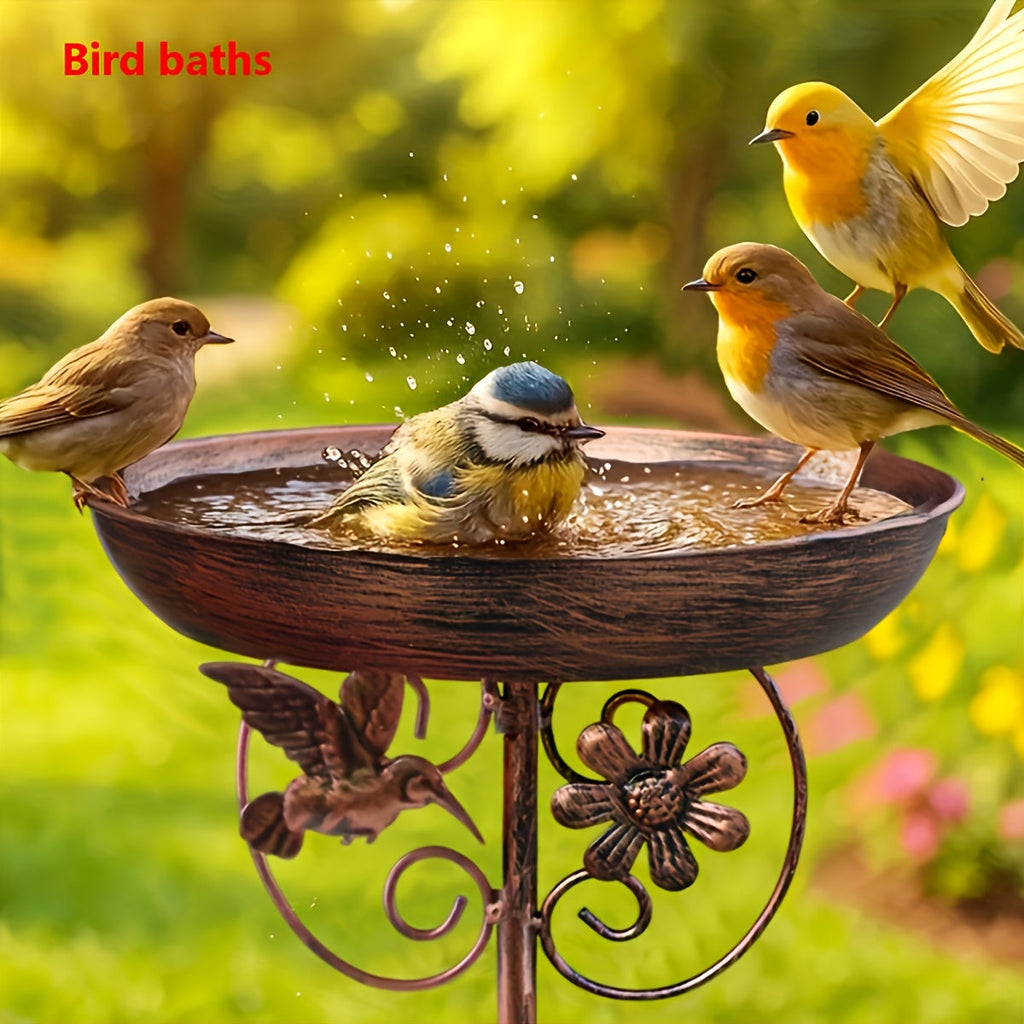 Metal Outdoor Bird Bath and Feeder Set, Sunflower Design, 5-Claw Stake Base, Weather-Resistant Garden Decor for Backyard, Courtyard, Terrace, and Patio