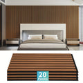3D Wood-Look Wall & Ceiling Tiles 20-Panel Set (40 Sq Ft), MDF Grille Noise-Insulating Panels 24"x12", Textured Wood Grain Finish, Easy Install, Available in Deep Walnut / Walnut / Oak / Gray Oak