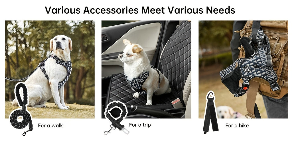 No-Pull Dog Harness Set with Retractable Leash, Seatbelt, and Collar – Fully Reflective, Adjustable, Breathable Vest Harness with Handle for Small & Large Dogs (XS–XL)