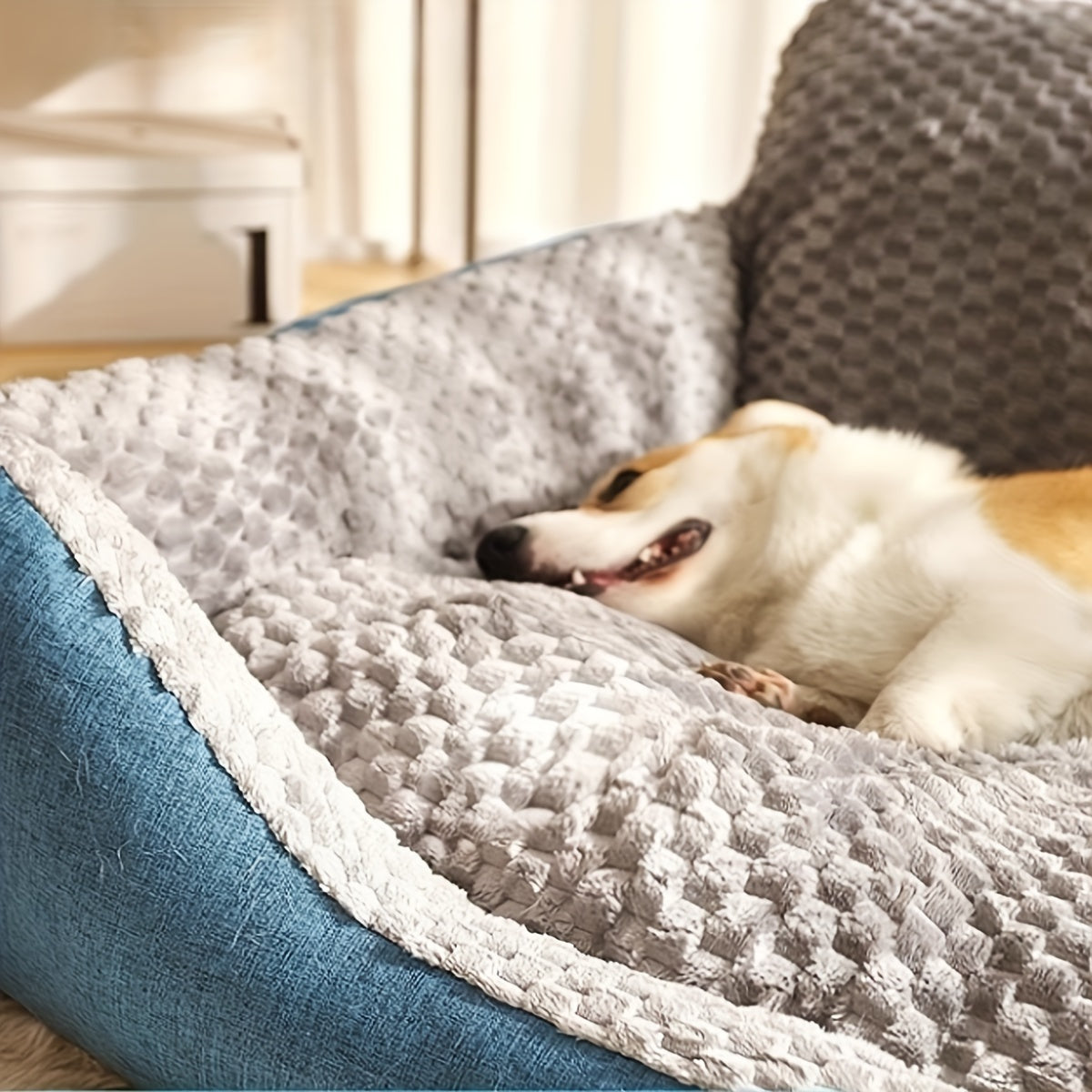 Luxury Plush Pet Sofa Bed with High Backrest – Thick Warm Washable Dog Bed for Large, Medium, and Small Dogs & Cats, All-Season Comfort, Easy-Clean Cover, Sizes S, L, XL, Grey Blue