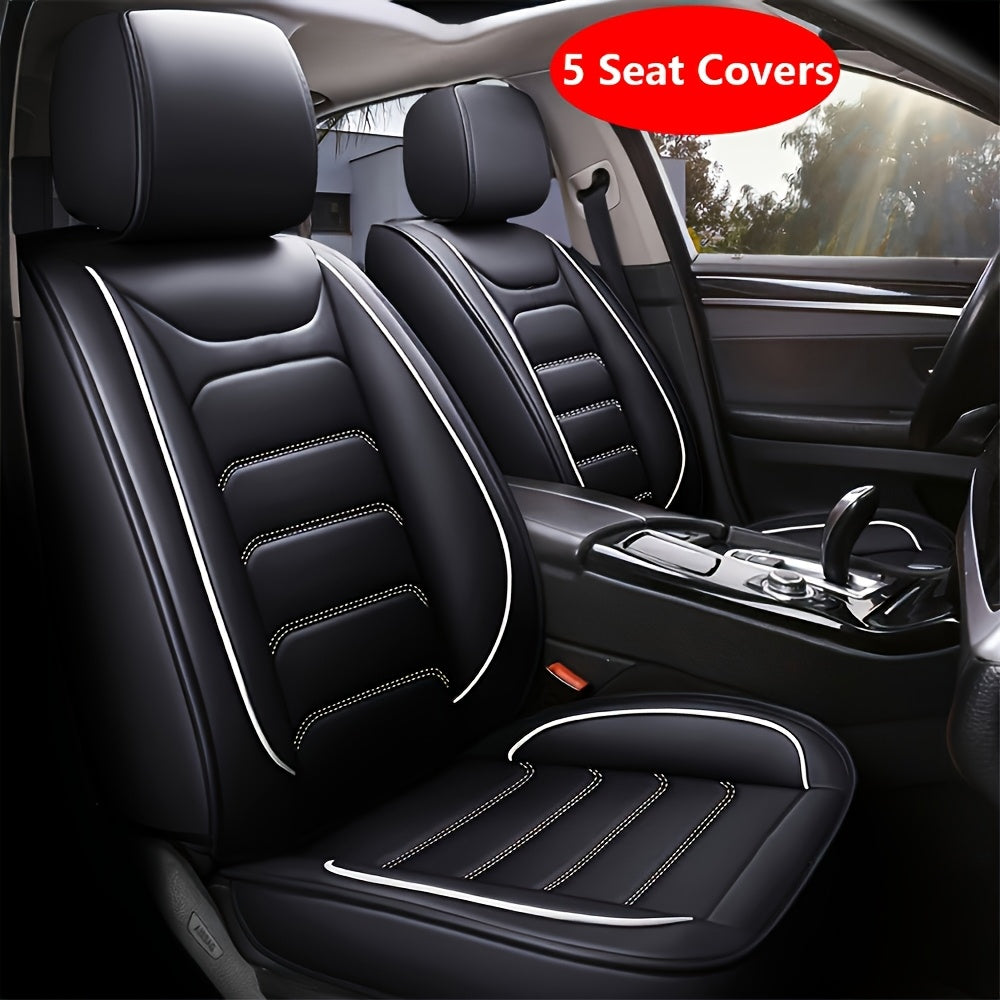 Faux Leather Car Seat Covers 5-Seat Full Set – Waterproof 360° All-Weather Protection, Soft Foam Padding, Non-Slip Grip, Universal Fit for Cars, Trucks, Sedans, and SUVs, 6 Colors Available