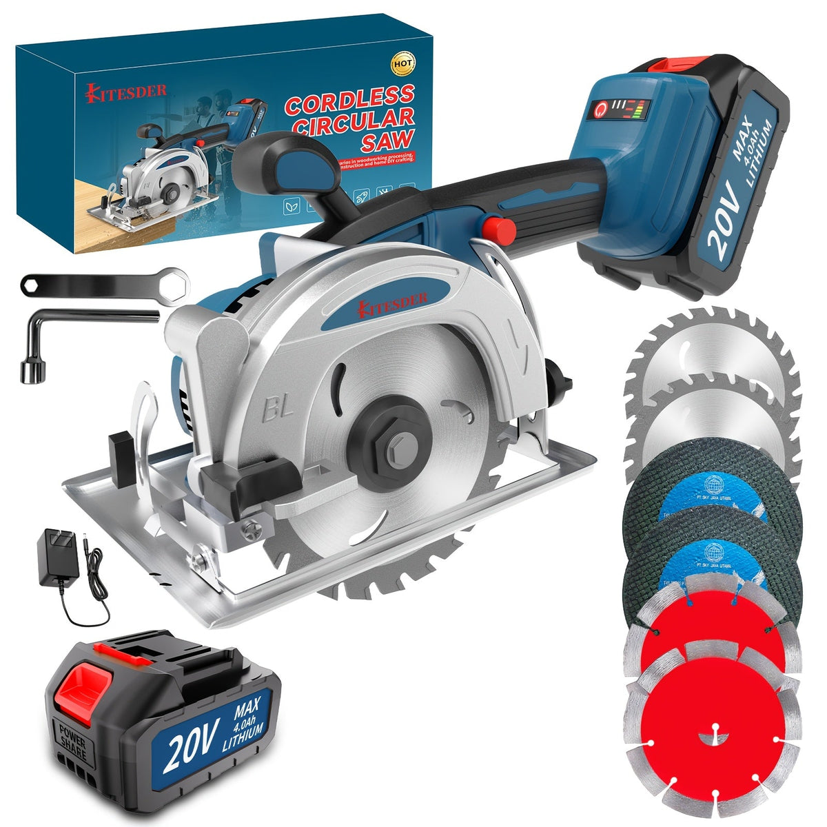 Brushless Circular Saw Kit 20V Battery Included, Multiple Blades, Adjustable Cutting Depth & Bevel Angle, Cordless Power Saw for Woodworking DIY Projects, Lightweight Compact Design