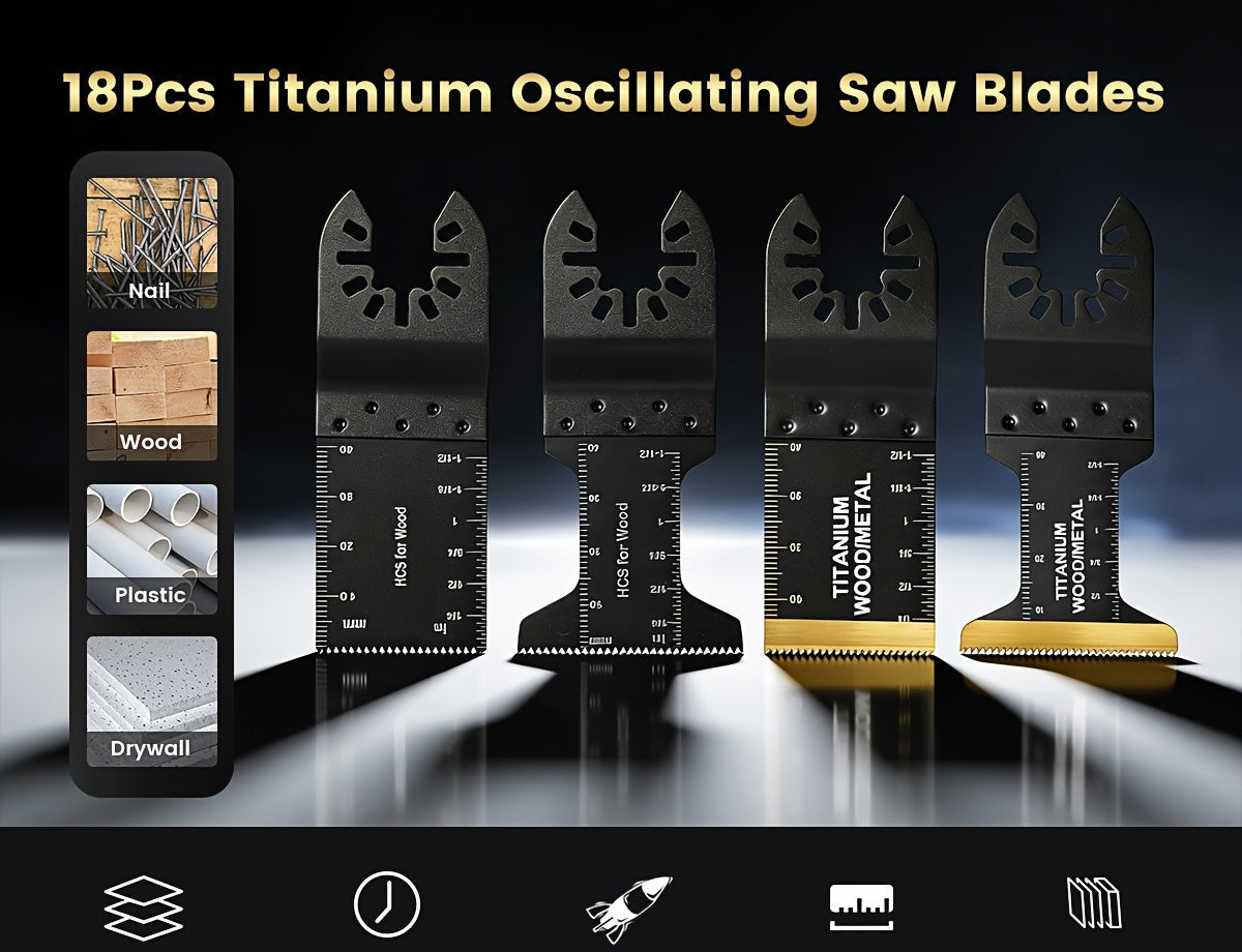 Titanium Oscillating Saw Blades Universal Quick Release Multi-Tool Blade Set – 18/28/36/50 Pcs, Cuts Metal, Wood & Plastic, Compatible with DeWalt, Makita, Bosch & More