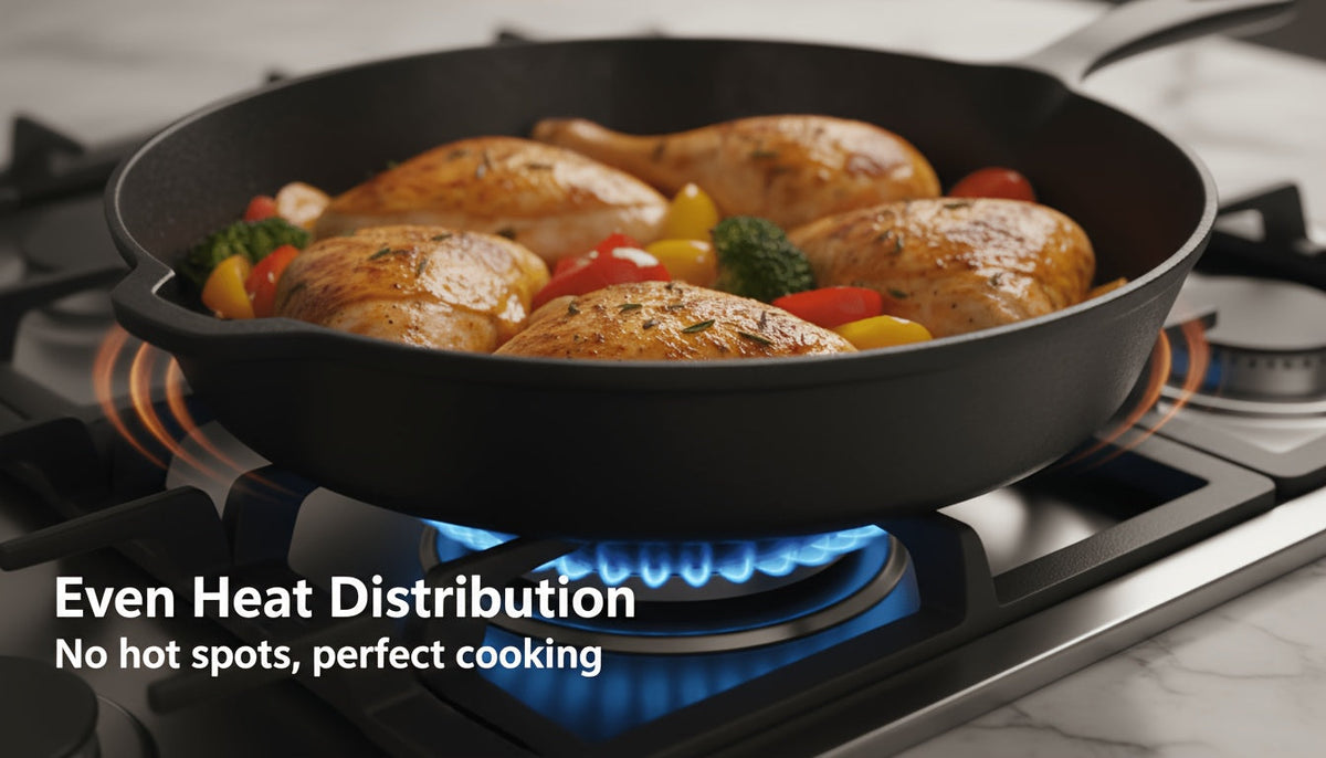 Cast Iron Cookware 6-Piece Non-Stick Set: Skillet, Dutch Oven, and Grill Pan Kit for Induction, Gas, Campfire, BBQ, Outdoor Cooking, and Kitchen